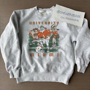 Vintage 90s University of Miami Hurricanes Looney Tunes Sweatshirt, Football Tee